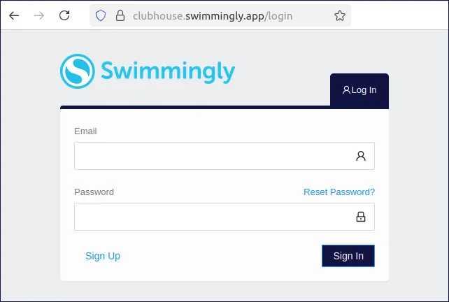 Login screen for Swimmingly Clubhouse
